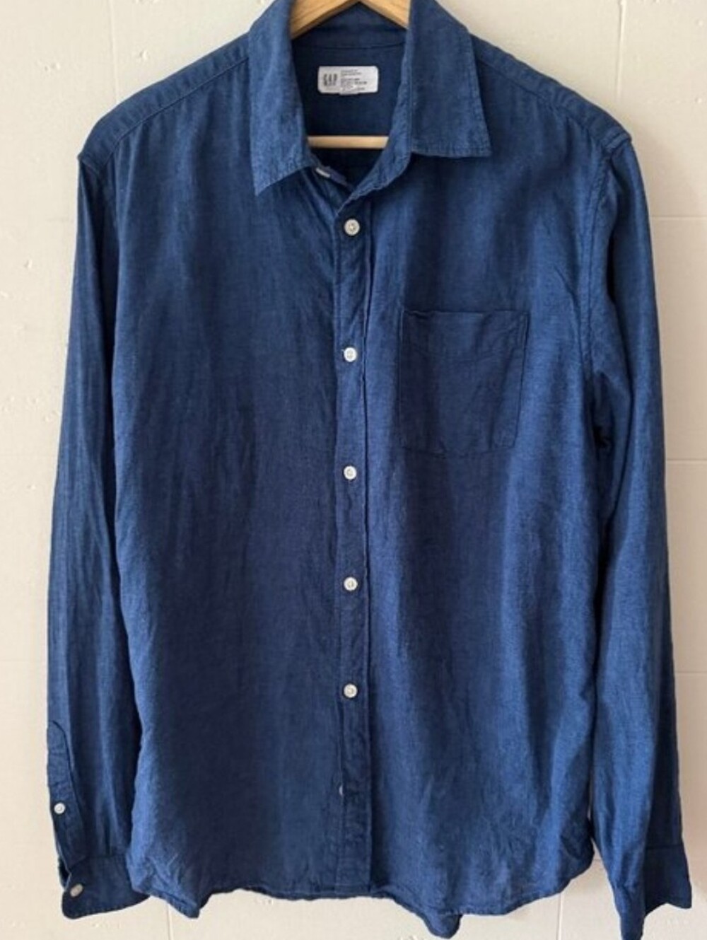 Linen Cotton Chambray Button Down Shirt GAP Standard Fit M Blue